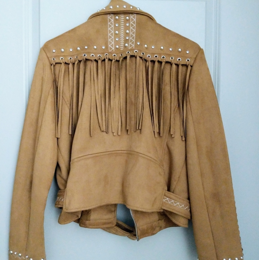 Zara Faux Suede Southwest Studded Moto Jacket L - Picture 7 of 8